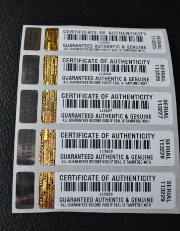 COA Certificate of Authenticity Labels