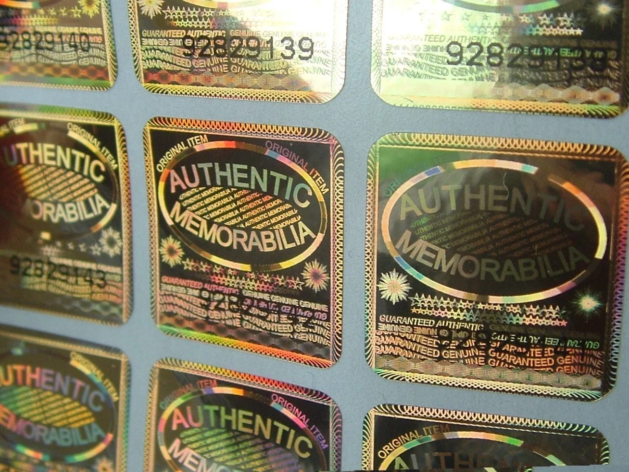 Memorabilia Authentic Hologram Security Labels
