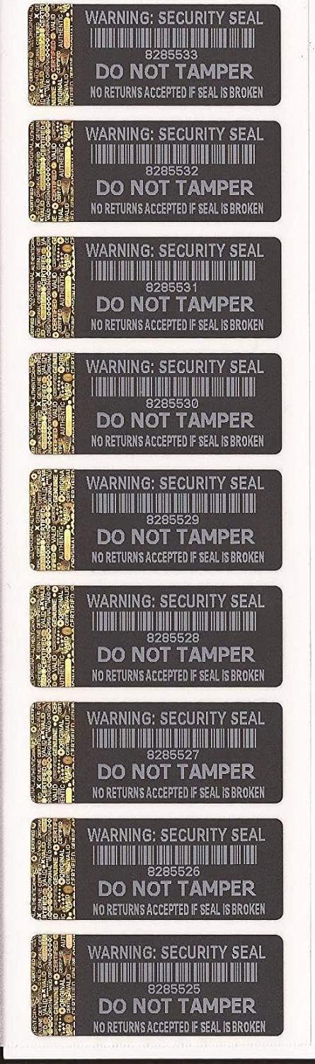 Black Tamper Evident Labels with Gold Hologram Strip