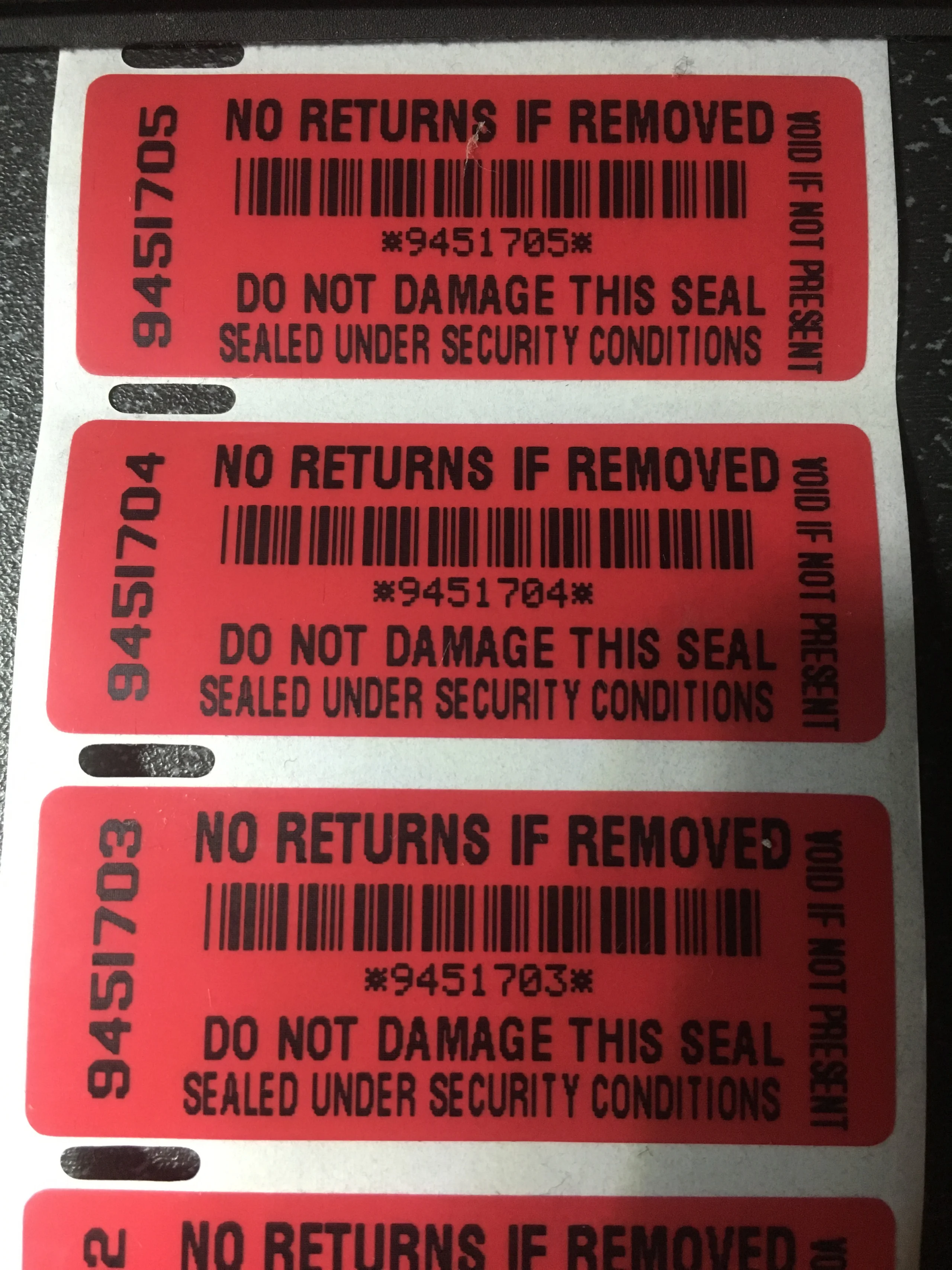 No Returns If Removed Red Security Labels